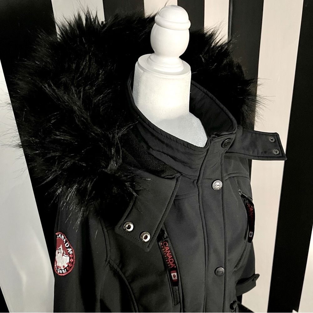 CANADA WEATHER GEAR Black Faux Fur Cinch-Waist Hooded Anorak - Large - Picture 3 of 11